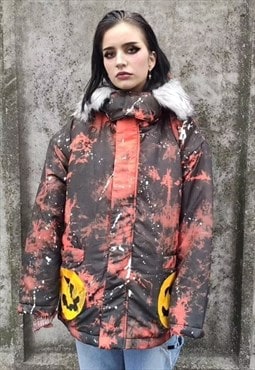 Gradient space print parka emoji print bomber jacket red