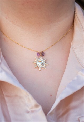GOLD SUN NECKLACE, AMETHYST NECKLACE, GEMSTONE NECKLACE