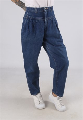 VINTAGE HIGH WAISTED DENIM JEANS WIDE TAPERED 12 - 14 (KT4U)
