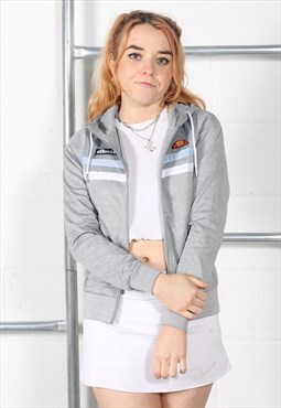 Vintage Ellesse Hoodie in Grey Zip Up Sports Jumper Size 6