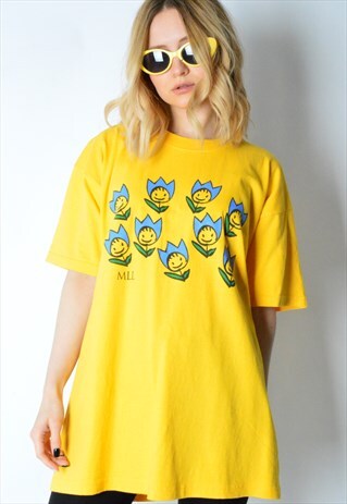 VINTAGE 90S YELLOW FLOWER T-SHIRT