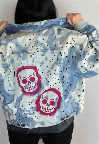 ACID WASH SKULL HAND PAINTED REWORKED DENIM JACKET