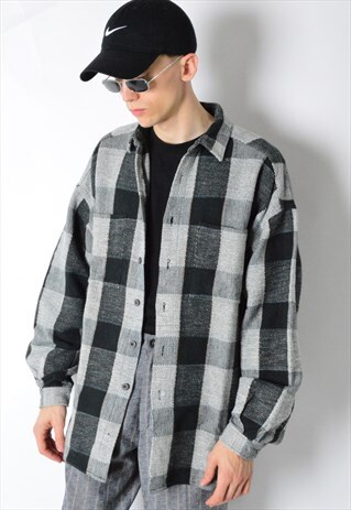 VINTAGE 90S GREY CHECK LONG SLEEVE SHIRT