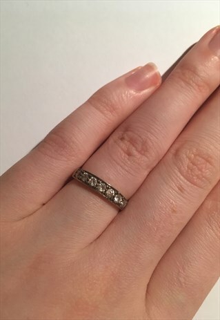 WOMENS RETRO VINTAGE RING 925 SILVER RING BAND WITH GEMS IN