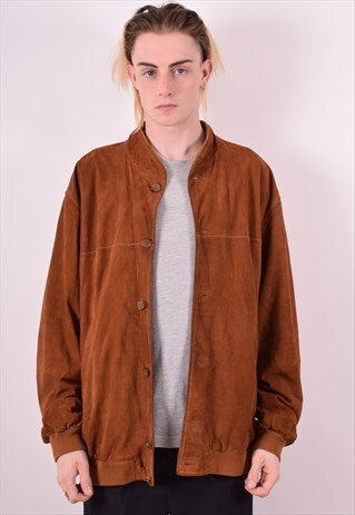 MENS VINTAGE SUEDE BOMBER JACKET XL BROWN 90S