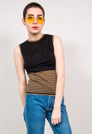 VINTAGE 70'S BROWN & BLACK STRIPED KNIT VEST TOP