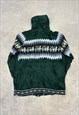 VINTAGE KNITTED HOODIE LLAMA PATTERNED KNIT ZIP UP JACKET