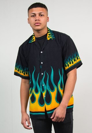 VINTAGE FLAME SHIRT 90'S FLAMING SKATE HAWAIIAN