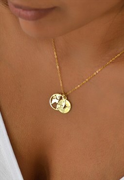CLEO 14k Gold Fill Chain World Map & Compass Necklace Travel