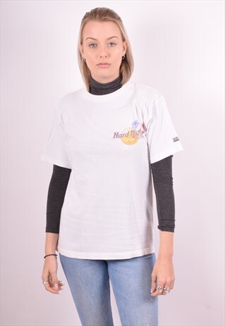 HARD ROCK CAFE WOMENS VINTAGE T-SHIRT TOP SMALL WHITE 90S