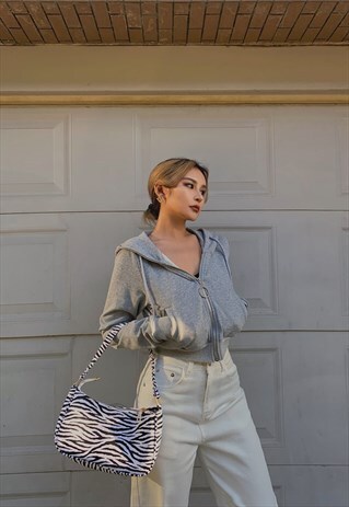GREY CROPPED ZIP HOODIE