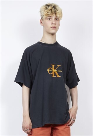 VINTAGE 90'S CALVIN KLEIN ORANGE LOGO BLACK T-SHIRT