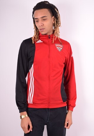 ADIDAS MENS VINTAGE TRACKSUIT TOP JACKET SMALL RED 90'S
