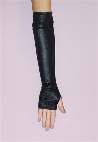 PRETTY DISTURBIA HIGH SHINE BLACK PUNK GRUNGE ARM GLOVES