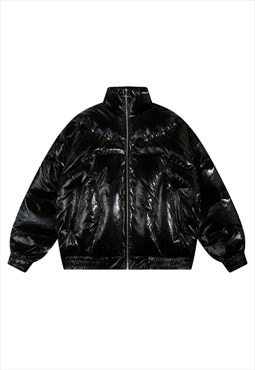 Shiny bomber jacket futuristic metallic rave bomber in black