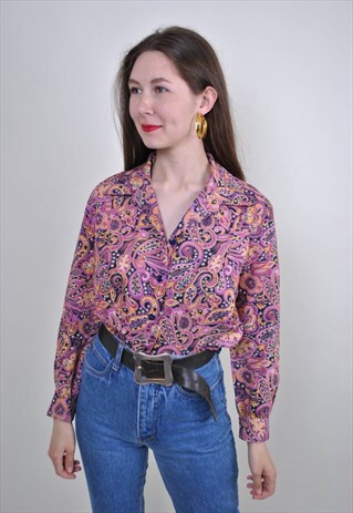 BUTA PRINT 70S PINK RAVE BLOUSE, SIZE M