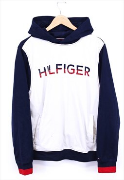 Vintage Tommy Hilfiger Hoodie Navy White With Chest Logo 90s