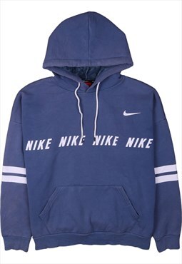 Vintage 90's Nike Hoodie Swoosh Spellout Heavyweight Blue