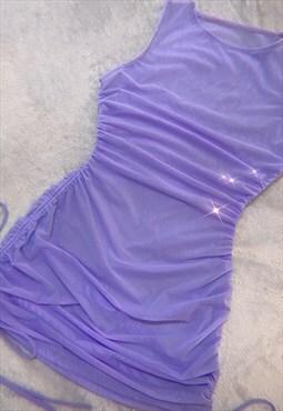 Lilac Ruched Sheer Dress