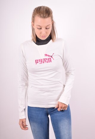 PUMA WOMENS VINTAGE TOP LONG SLEEVE LARGE WHITE 90S