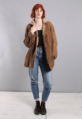 VINTAGE 80S BROWN SHEARLING SHEEPSKIN COAT