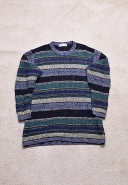 Vintage 90s St Michael Blue/Green Wool Knit Jumper 