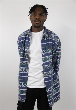 VINTAGE PATTERNED FLANNEL NAVY SHIRT