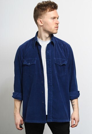 VINTAGE CORDUROY CORD SHIRT BLUE