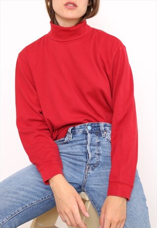 VINTAGE 90S RED POLO HIGH TURTLE ROLL NECK TOP