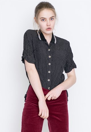VINTAGE BLACK DOT SHORT SLEEVE RETRO SHIRT