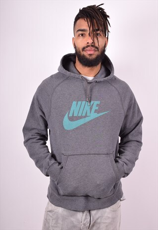 NIKE MENS VINTAGE HOODIE JUMPER LARGE GREY 90'S