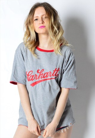 VINTAGE 90S GREY CARHARTT THICK REVERSIBLE T-SHIRT