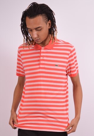 LACOSTE MENS VINTAGE POLO SHIRT MEDIUM ORANGE STRIPES 90S