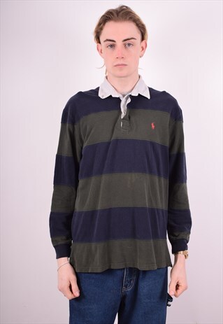POLO RALPH LAUREN MENS VINTAGE RUGBY POLO SHIRT MEDIUM NAVY