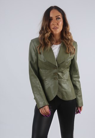 VINTAGE LEATHER JACKET FITTED BLAZER UK S 10 (CK2R)