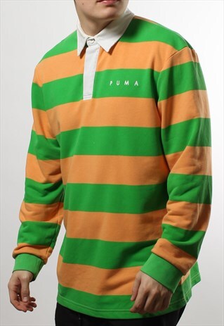 VINTAGE PUMA STRIPED RUGBY SHIRT WITH SPELL OUT LOGO
