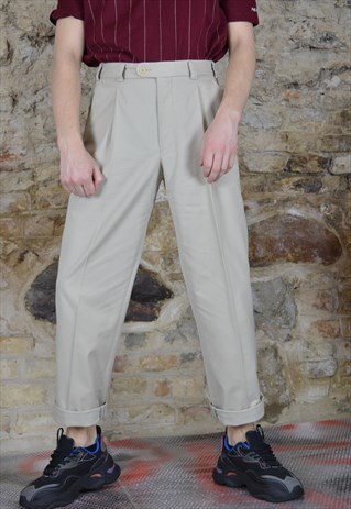 VINTAGE BEIGE CLASSIC STRAIGHT SUIT TROUSERS