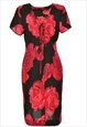 VINTAGE MIDI LENGTH RED & BLACK FLORAL DRESS - M