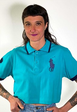 Vintage 90s reworked turquoise cropped polo shirt 