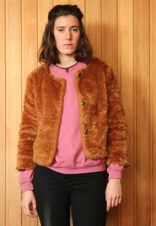 VINTAGE BROWN FAUX FUR COAT
