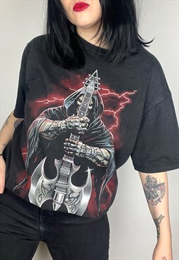 Grunge Style Skull/grim reaper Graphic T-Shirt Size large