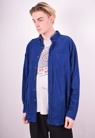 MENS VINTAGE CORDUROY SHIRT XL BLUE 90'S