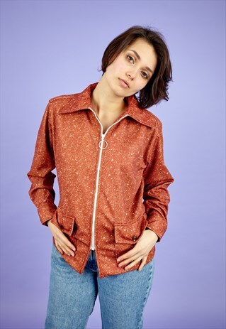 BURNT ORANGE SPECKLED ZIP THROUGH JACKET