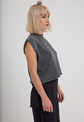 LOW TURTLENECK GREY SHORT T-SHIRT