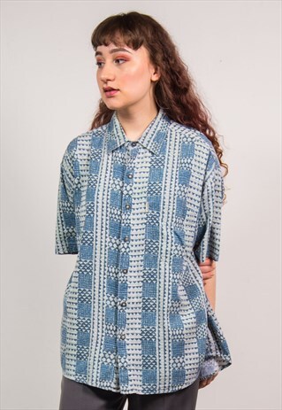 VINTAGE 90'S BLUE AZTEC PATTERN SHIRT