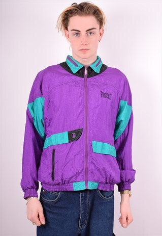 EVERLAST MENS VINTAGE TRACKSUIT TOP JACKET MEDIUM PURPLE 90'