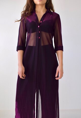 RARE 90S CLUB SHEER MESH IRIDESCENT LONGLINE SHIRT/JACKET