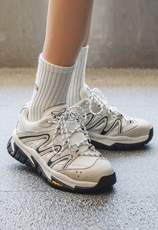 Chunky sole grunge sneakers high platform skater shoes white