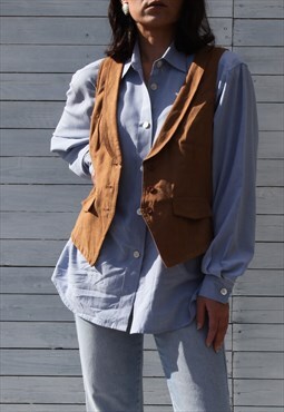 Vintage camel brown faux suede vest top.