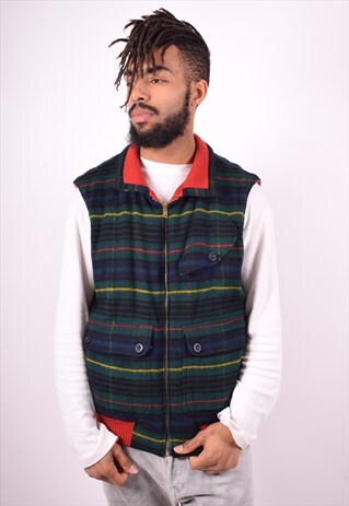 MENS VINTAGE RIVERSIBLE GILET MEDIUM MULTI CHECK 90'S
